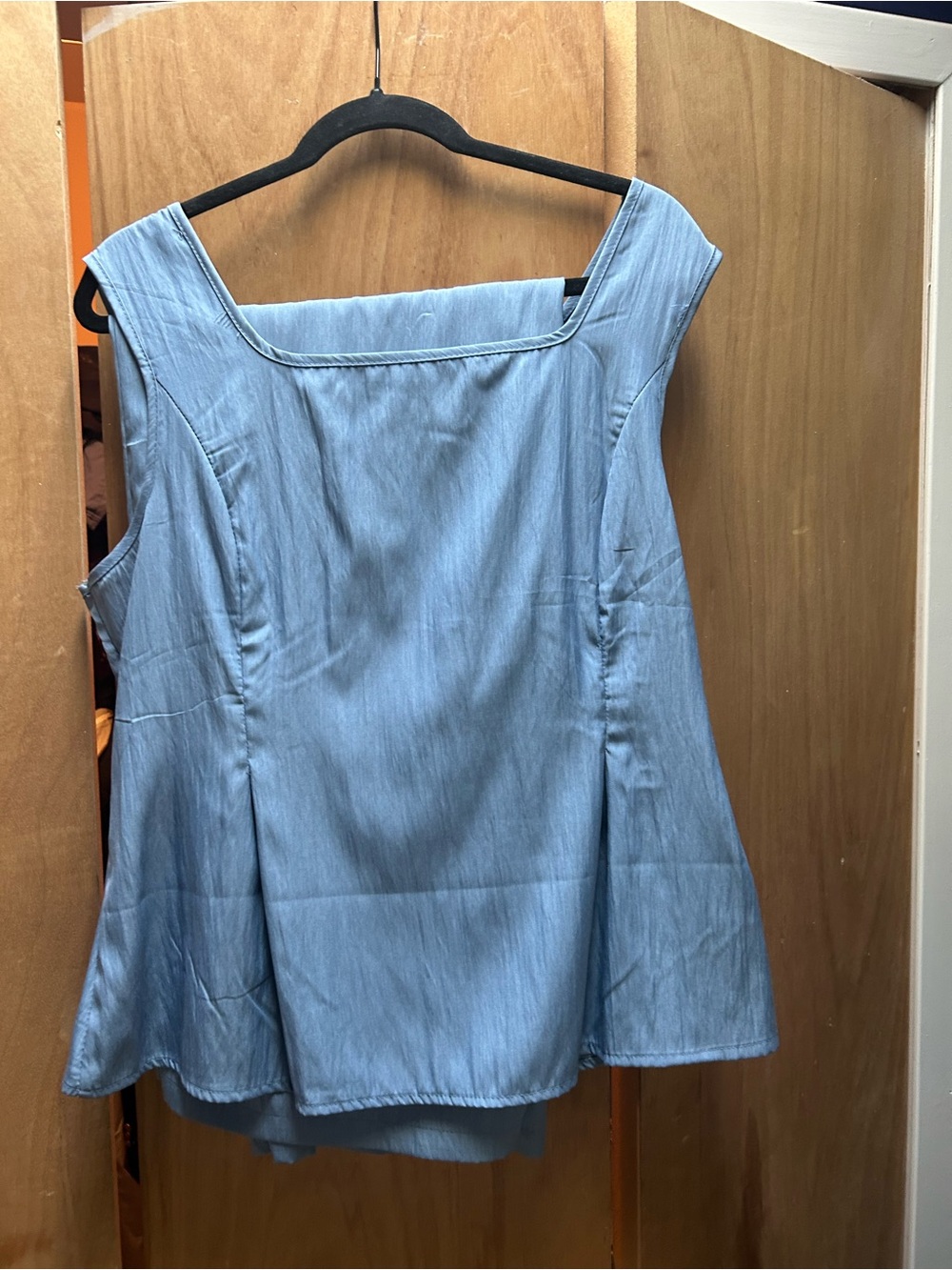 Light Blue Women's Square-Neck Peplum Top and matching pants